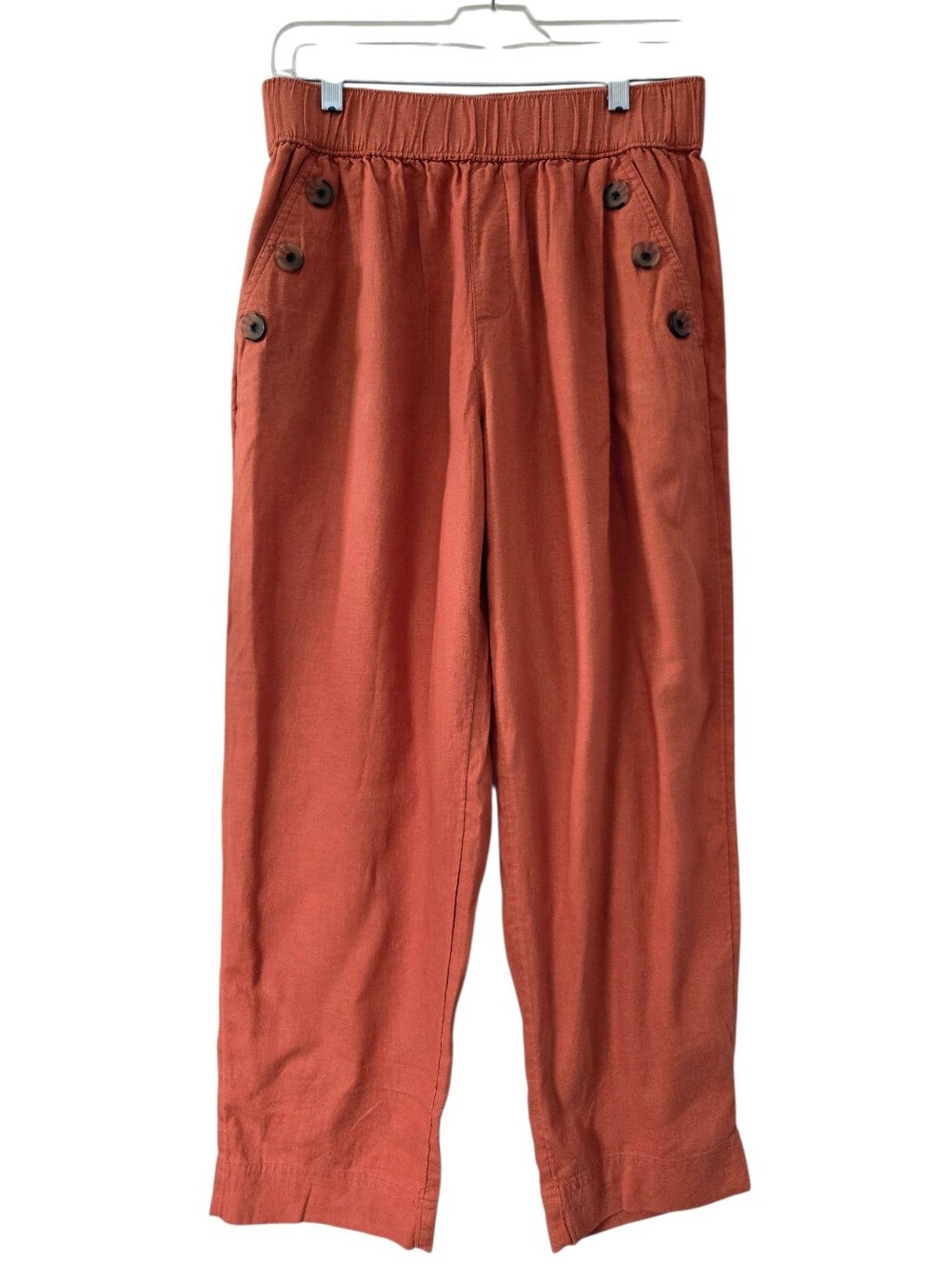 Loft Outlet Linen Blend High Rise Cropped Pants Rust Orange Pockets